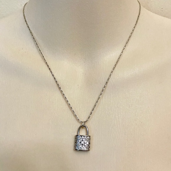 Silver Tone Elegant Padlock Charm with 16in Chain Necklace - Picture 2 of 12